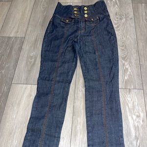 Zana Di Womens High-Waisted Buttons Corset Detail Stretch Denim Skinny Size 11